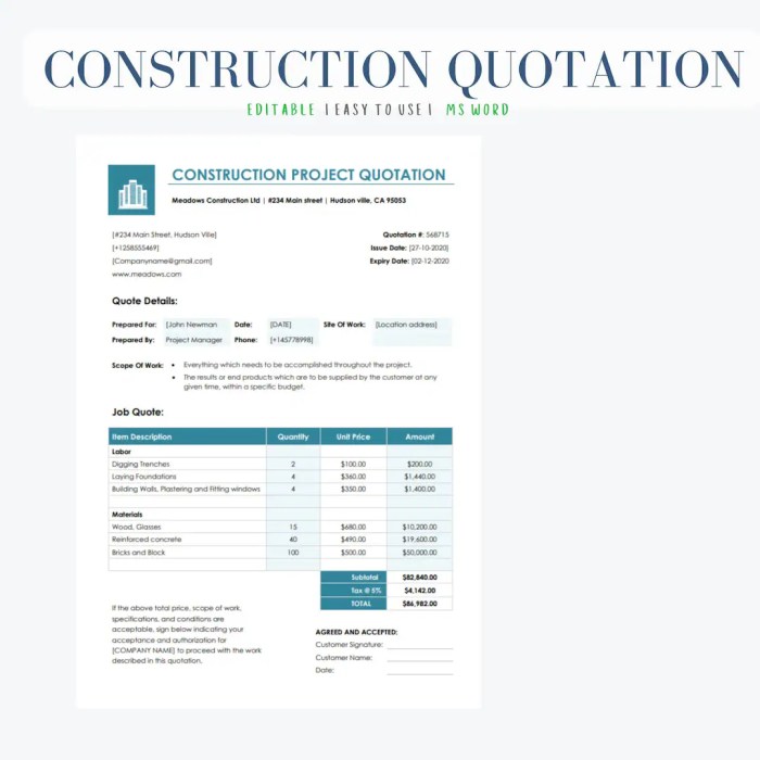 Construction Project Quotation, Contractor Cost Estimate Template - Etsy Construction Project Quotation, Contractor Cost Estimate Template - Etsy